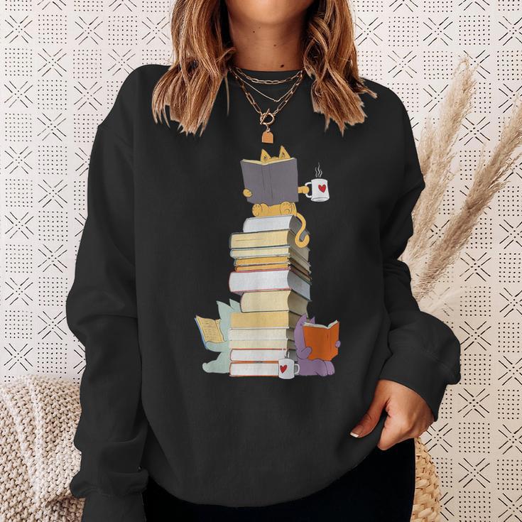 Kawaii Cats Books Coffee Sweatshirt Gifts for Her