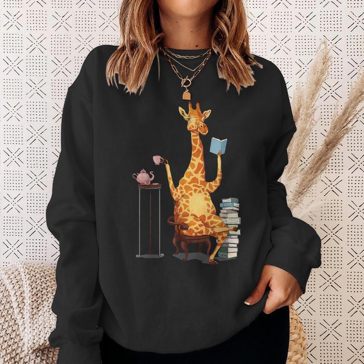 Kawaii Cute Giraffes Books And Tea Women's Sweatshirt Gifts for Her