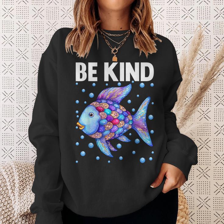 Be Kind Rainbow Scale Fish Teacher Reading Book Toddler Sweatshirt Gifts for Her
