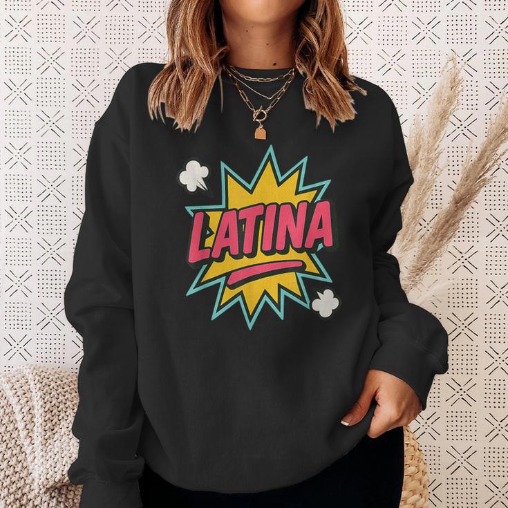 Latina Superhero Comic Book Bubble Sweatshirt Gifts for Her