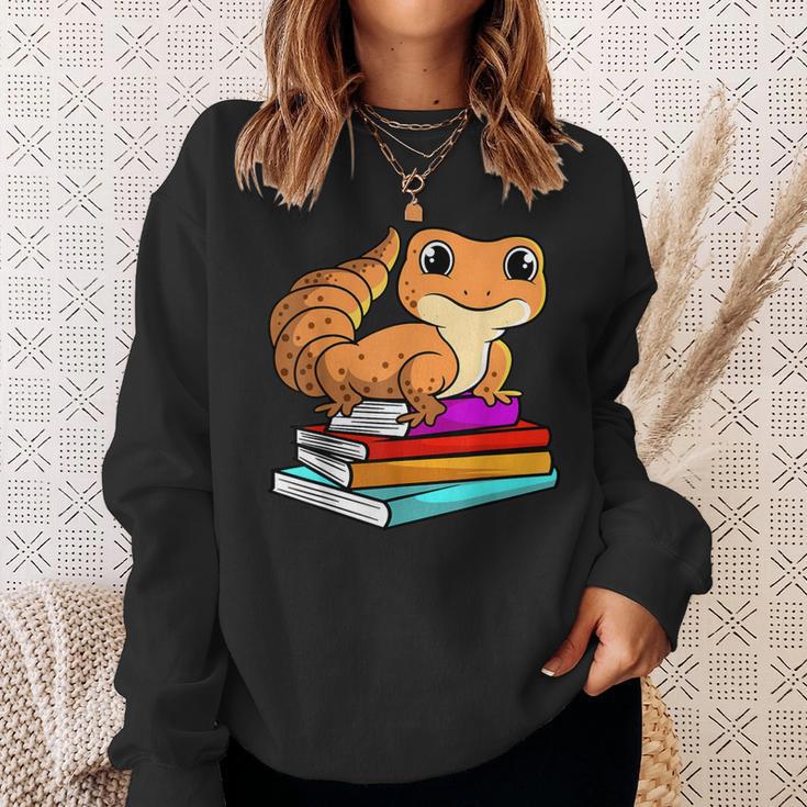 Leopard Gecko With Book Lizard Reptile Lover Sweatshirt Gifts for Her