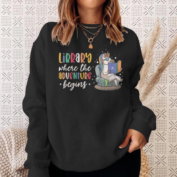 Librarian Book Reader Reading Unicorn Adventure Sweatshirt Gifts for Her