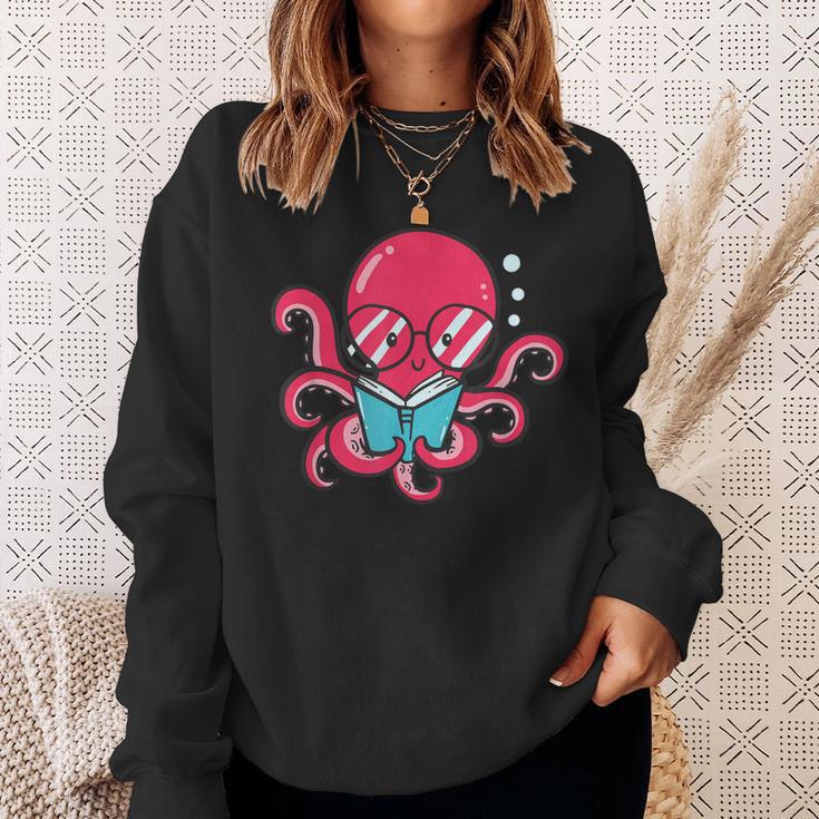 Librarian Book Sea Ocean Giant Squid Reading Octopus Sweatshirt Gifts for Her