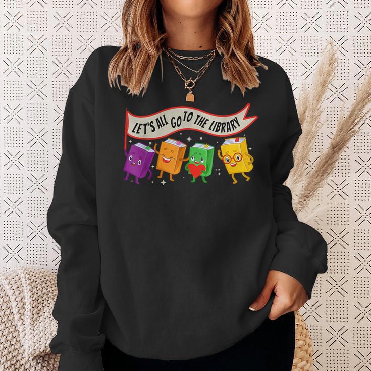 Librarian Let's All Go To The Library Cute Groovy Book Lover Sweatshirt Gifts for Her