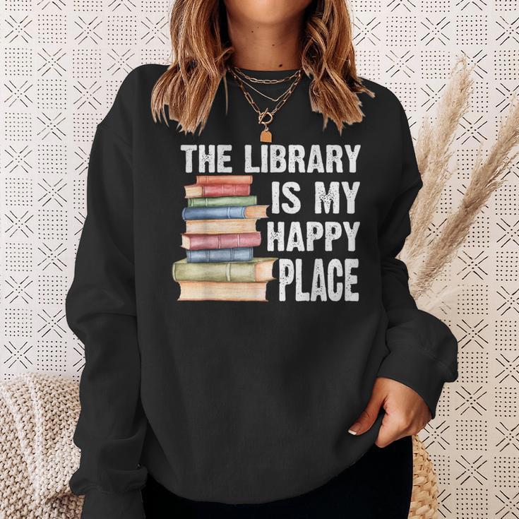 The Library Is My Happy Place Book Lover Tshirt Sweatshirt Gifts for Her