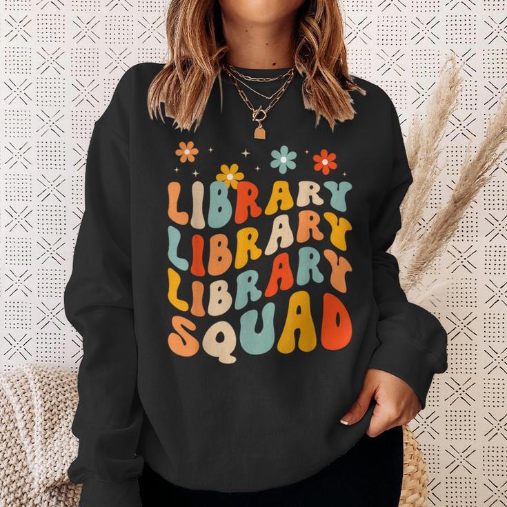 Library Squad Team Librarian Teacher Book Lover Retro Groovy Sweatshirt Gifts for Her