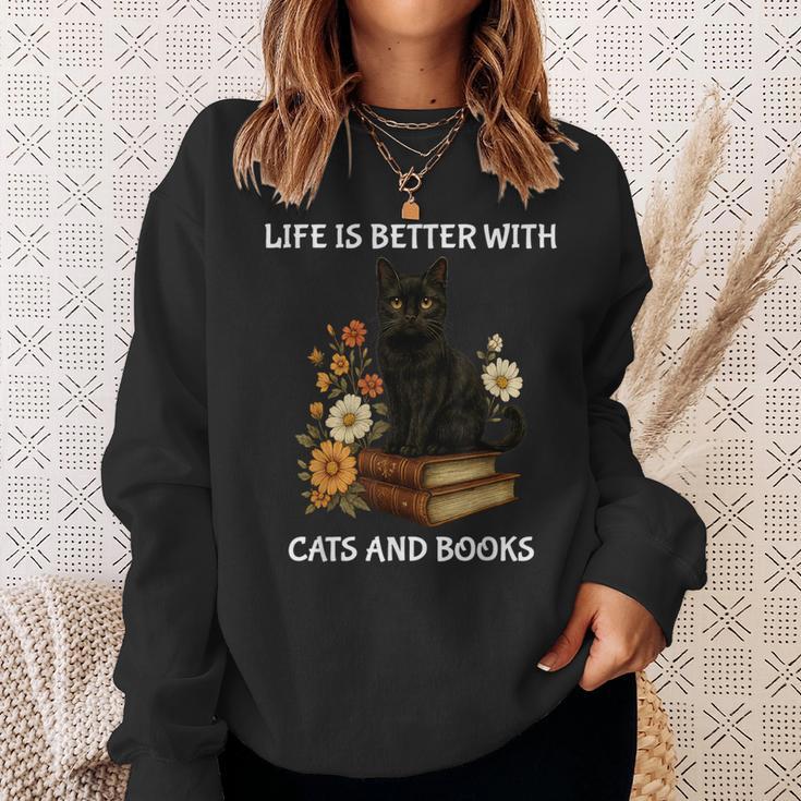 Life Is Better With Cats And Books Cute Cat Lover For Men Women Kids Sweatshirt Gifts for Her