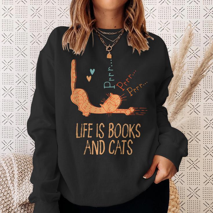 Life Is Books And Cats Book Lover Cat Mom Bookworm Cat Dad Sweatshirt Gifts for Her