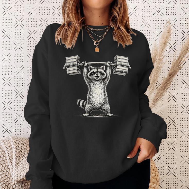I Lift So I Can Carry More Books Raccoon Reader Workout Sweatshirt Gifts for Her