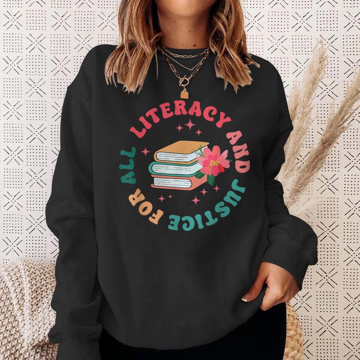 Literacy And Justice For All Groovy Reading Book Lover Sweatshirt Gifts for Her Literacy And Justice For All Groovy Reading Book Lover Sweatshirt Gifts for Her