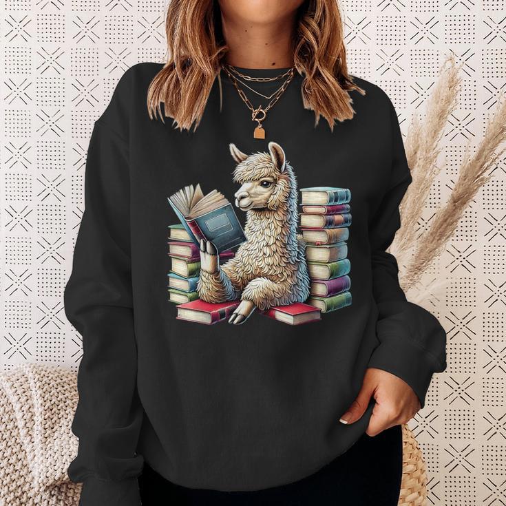 Llama Reading Book Reader Bookworm Alpaca Lover Sweatshirt Gifts for Her