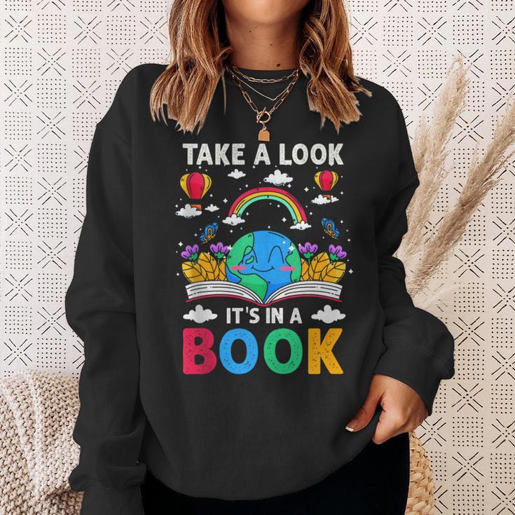 Take A Look It's In A Book Reading Vintage Retro Rainbow Sweatshirt Gifts for Her