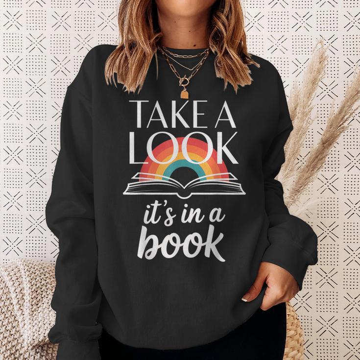 Take A Look Its In A Book Retro Reading Bookworm Librarian Sweatshirt Gifts for Her