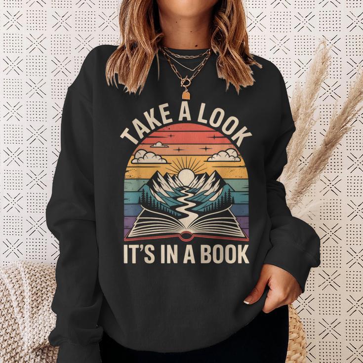 Take a Look It’s In a Book Vintage Sunset Mountain Reading Sweatshirt Gifts for Her