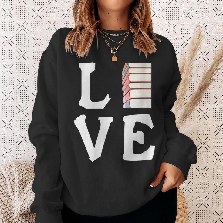 Love Books Stack Literature Reading Themed Pictograph Sweatshirt Gifts for Her Love Books Stack Literature Reading Themed Pictograph Sweatshirt Gifts for Her