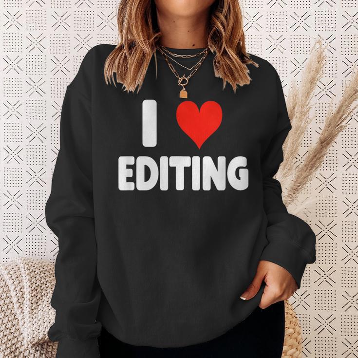 I Love Editing Heart Movie Film Newspaper Journalism Book Sweatshirt Gifts for Her