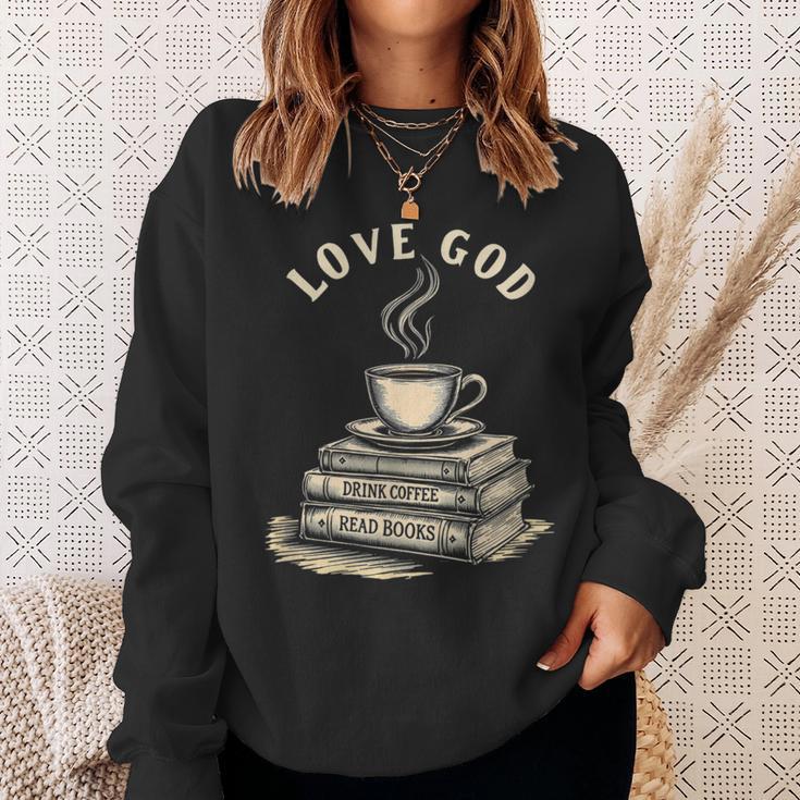 Love God Drink Coffee Read Books Graphic Book Reader Sweatshirt Gifts for Her