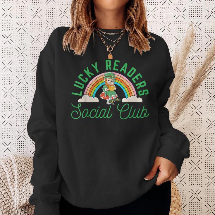 Lucky Readers Social Club Leprechaun St Patricks Book Lover Sweatshirt Gifts for Her