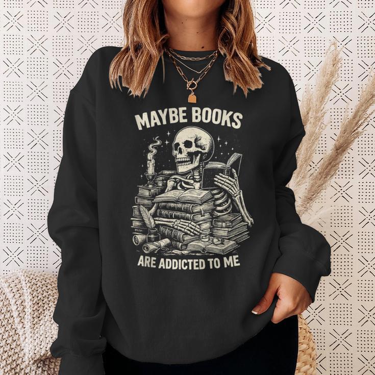Maybe Books Are Addicted To Me Skeleton Reader Retro Sweatshirt Gifts for Her