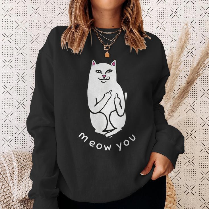 Meow You Cat Moody Cat 中指 猫好き スウェットシャツ 彼女への贈り物