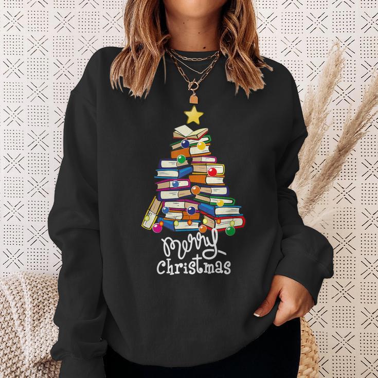 Merry Christmas Tree Love Reading Books Librarian Nerd Sweatshirt Gifts for Her