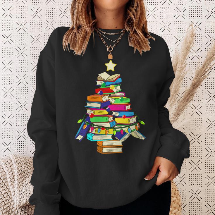 Merry Christmas Tree Reading Books Nerd Sweatshirt Gifts for Her