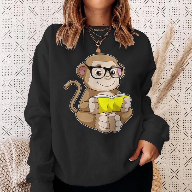 Monkey Nerd Book Glasses Sweatshirt Gifts for Her Monkey Nerd Book Glasses Sweatshirt Gifts for Her