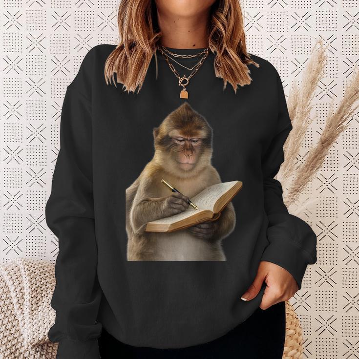 Monkey Reading Book Writing Journal Book Lover Writer Sweatshirt Gifts for Her