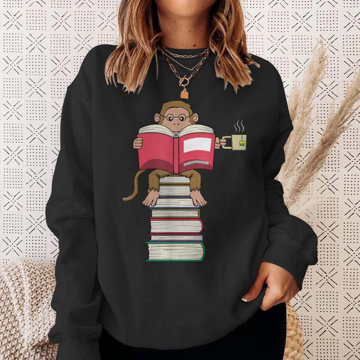 Monkey Reading Books And Drinking Tea Sweatshirt Gifts for Her Monkey Reading Books And Drinking Tea Sweatshirt Gifts for Her