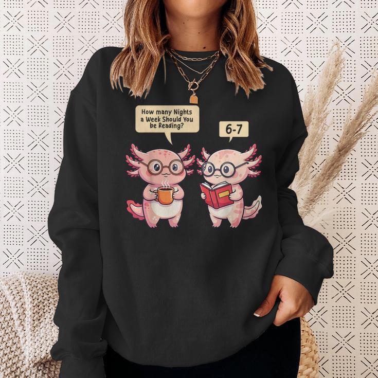How Many Nights Reading Axolotl Book Lover Cat Reader Sweatshirt Gifts for Her