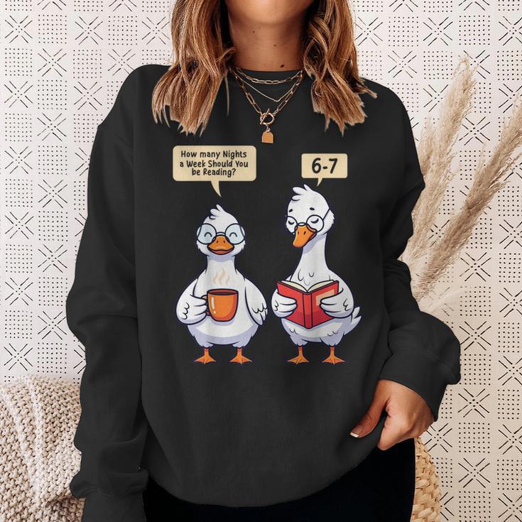 How Many Nights Reading Goose Book Lover Reader Sweatshirt Gifts for Her