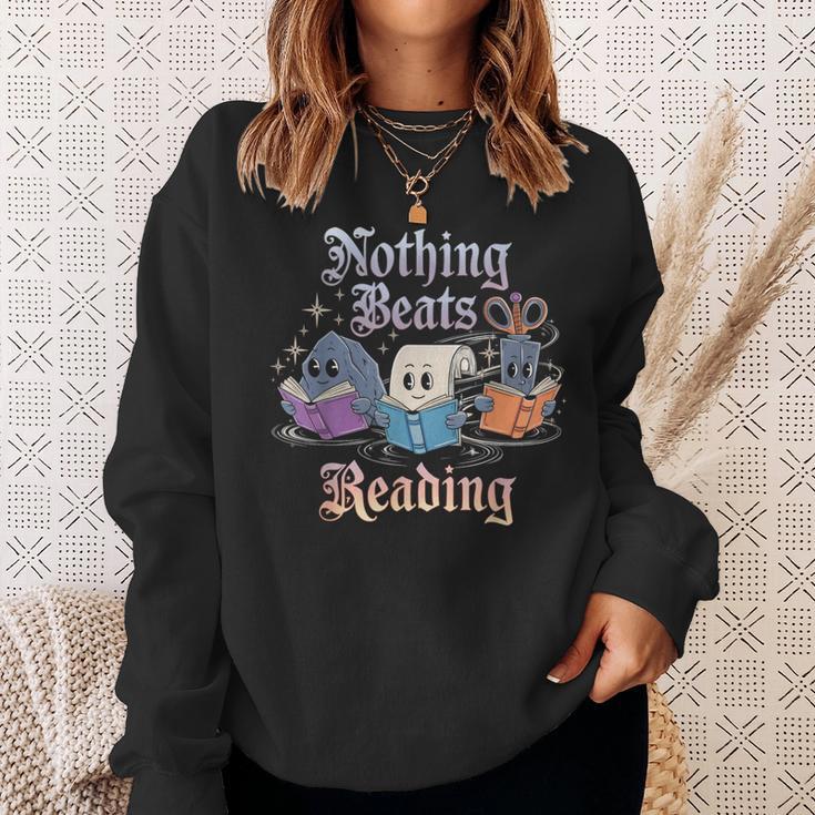 Nothing Beats Reading Book Librarian Rock Paper Scissors Sweatshirt Gifts for Her