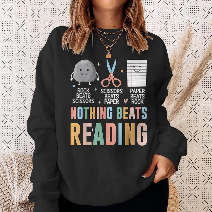 Nothing Beats Reading Rock Paper Scissors Books Lover Sweatshirt Gifts for Her