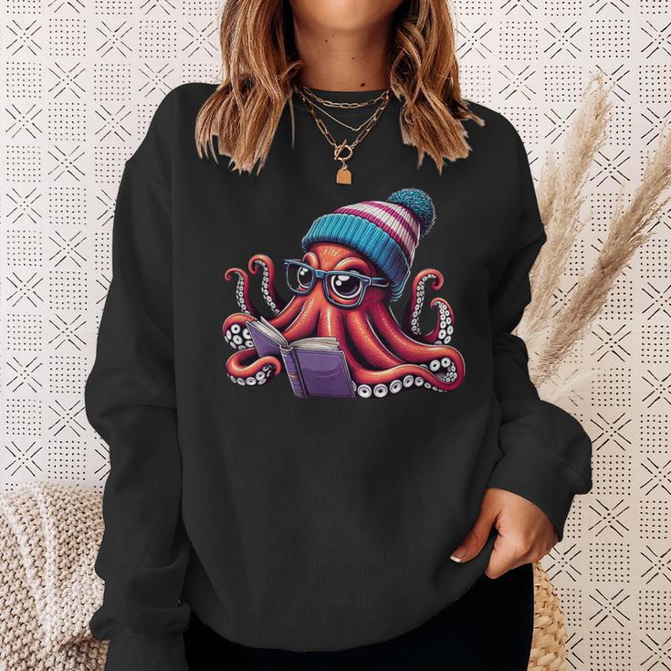 Octopus Reading Book Kraken Book Lover Sweatshirt Gifts for Her