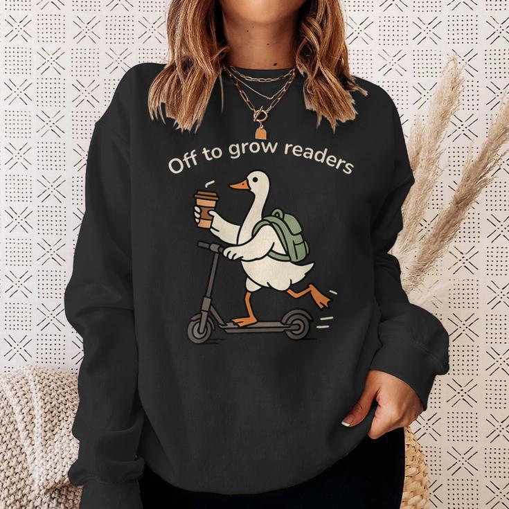 Off To Grow Reader Silly Goose School Librarian Book Lover Sweatshirt Gifts for Her