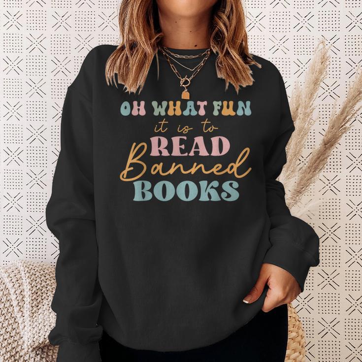 Oh What Fun It Is To Read Banned Books And Coffee Fight Evil Sweatshirt Gifts for Her