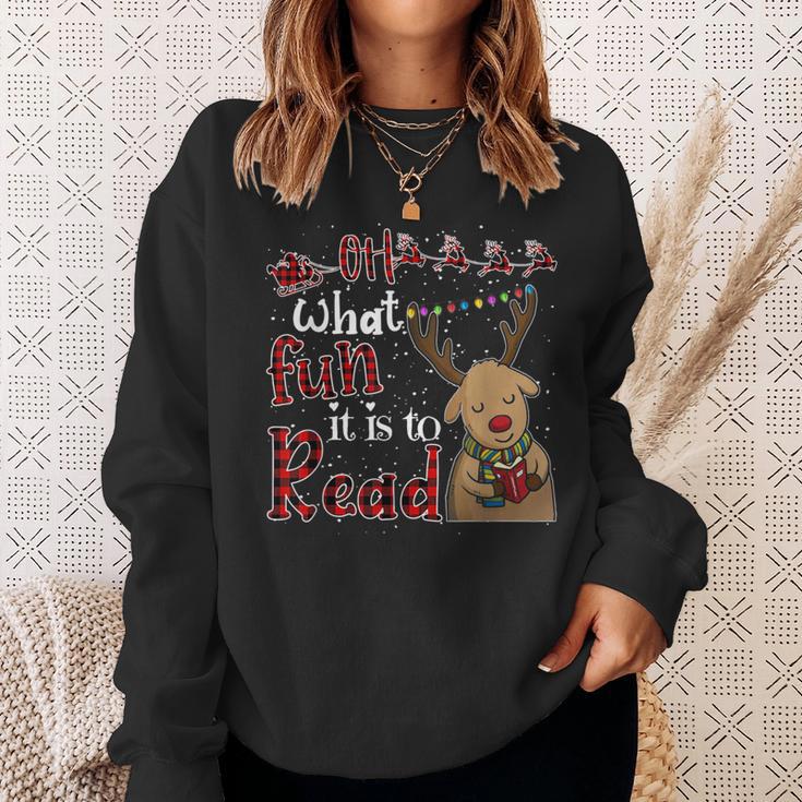 Oh What Fun It Is To Read Christmas Cute Reindeer Read Books Sweatshirt Gifts for Her