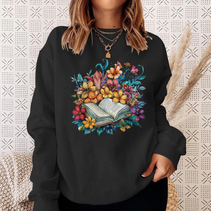 Open Book With Colorful Floral Reading Magic Sweatshirt Gifts for Her