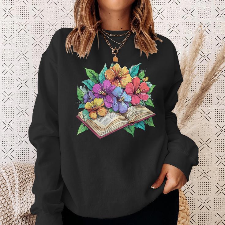 Open Book With Colorful Hibiscus Flowers Bloom Sweatshirt Gifts for Her