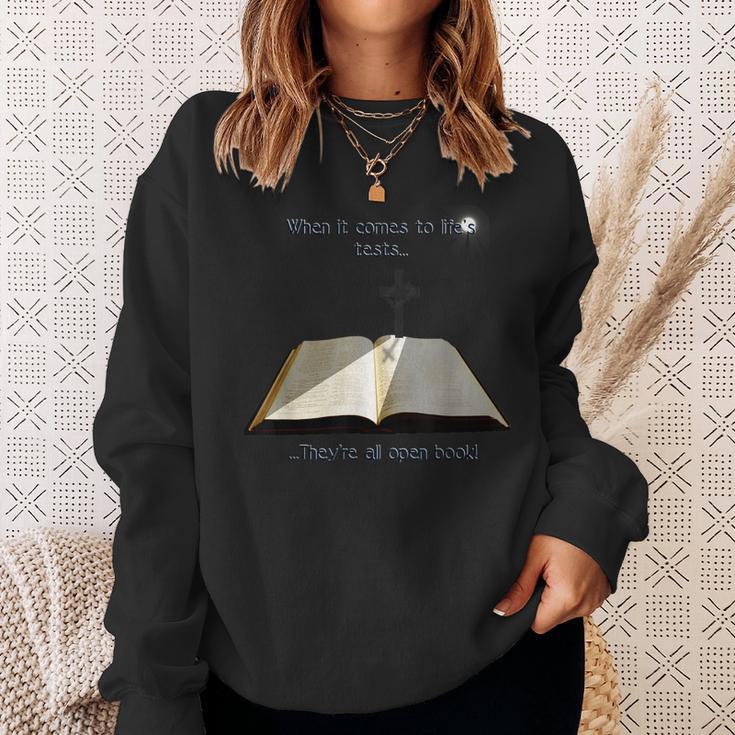 Open Book Faith Christian Cross Light Bible Sweatshirt Gifts for Her