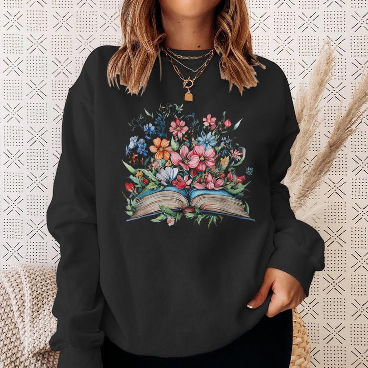 Open Book With Wildflowers Blooming Around Pages Sweatshirt Gifts for Her