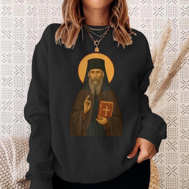 Orthodox Icon Of Seraphim Rose Holding The Holy Book Sweatshirt Gifts for Her