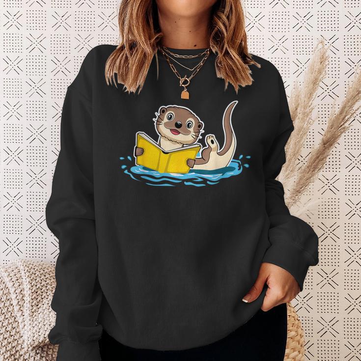 Otter Reading Bookaholics Sea Otter And Book Lover Sweatshirt Gifts for Her