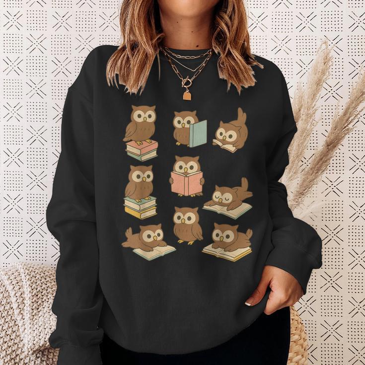 Owls Reading Books Owl Bird Lover Sweatshirt Gifts for Her Owls Reading Books Owl Bird Lover Sweatshirt Gifts for Her