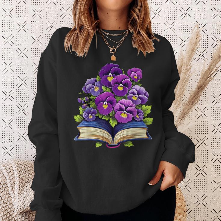 Pansies Flowers Book Pansy Floral Sweatshirt Gifts for Her