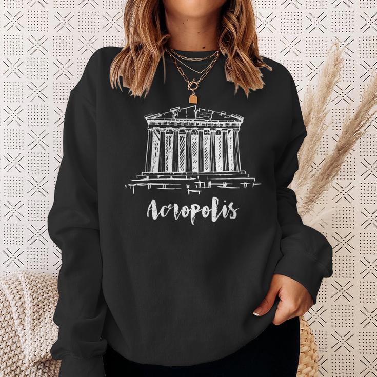 Parthenon アテネのアクロポリス ギリシャ スケッチ サイツ ドローイング 長袖tシャツ スウェットシャツ 彼女への贈り物