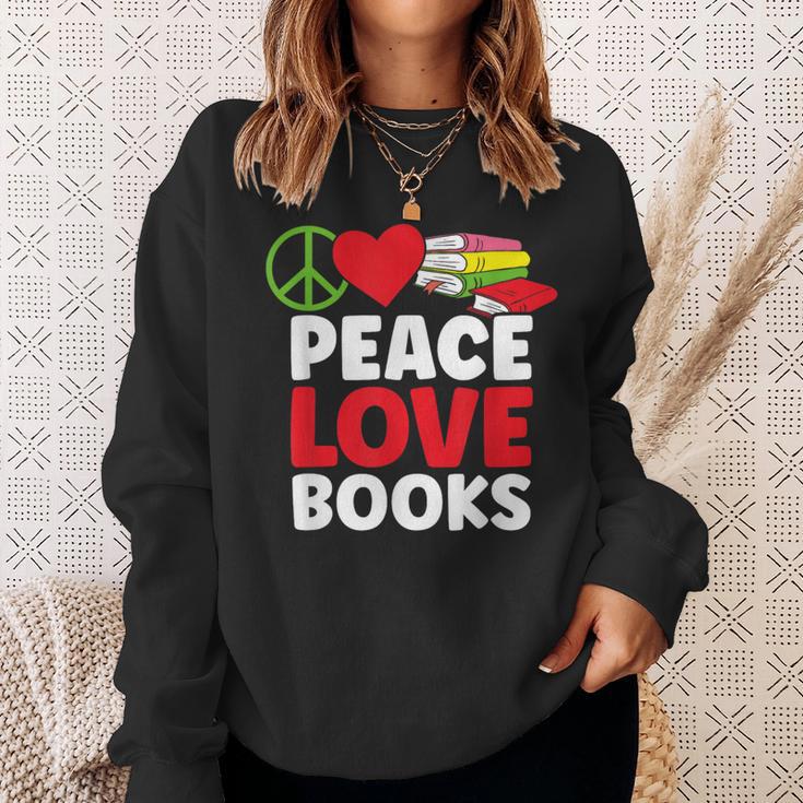Peace Love Books Bookworm Book Lovers Sweatshirt Gifts for Her