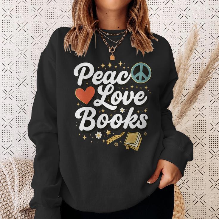 Peace Love Books Cute Retro Reading Graphic Sweatshirt Gifts for Her