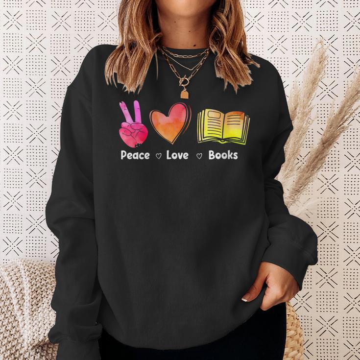 Peace Love Books Reader Librarian Library Book Sweatshirt Gifts for Her