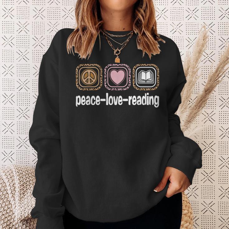 Peace Love Reading Leopard Print Women Girls Kids Read Books Sweatshirt Gifts for Her